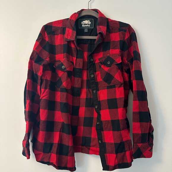 Roots Red and Black Flannel Button Up, Size Medium - Picture 1 of 3
